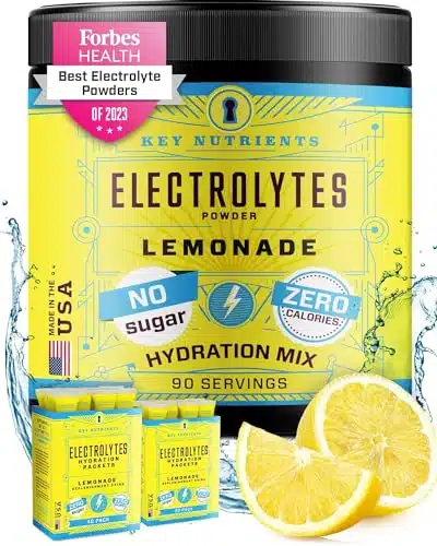 KEY NUTRIENTS Electrolytes Powder No Sugar   Refreshing Lemonade Electrolyte Powder   Hydration Powder   No Calories, Gluten Free Keto Electrolytes Powder   Servings   Made in