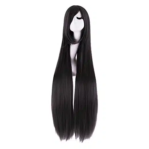 MapofBeauty Inch cm Oblique Bangs Anime Costume Long Straight Cosplay Wig Party Wig (Black)