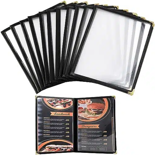 Nicunom Pcak Restaurant Menu Covers, X Inch Menu Covers, Page View Transparent Menu Holders for Bar Cafe Restaurant, Double Stitched Edge