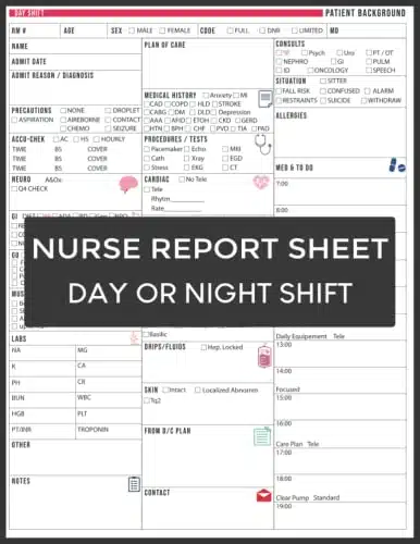 Nurse Report Sheet Notebook day or night shift Organizing Notes Shifts And Giving Receiving Report  Single Patient Log with Medication  Great ... for Women  Patient Assessment, ICU Nurse