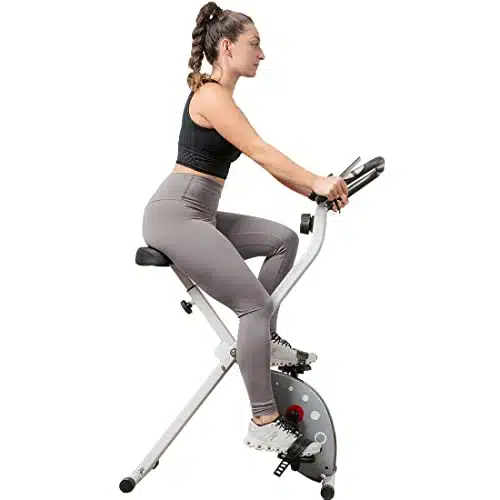 Sunny Health & Fitness Comfort XL Ultra Cushioned Seat Folding Exercise Bike with Device Holder, Gray   SF B