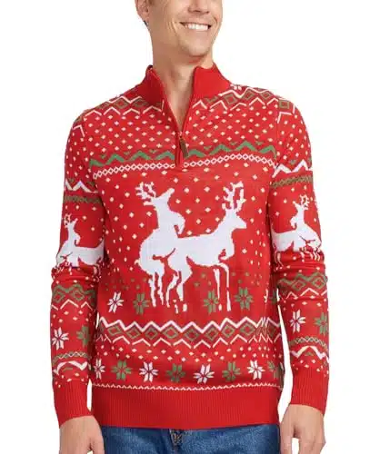 Tipsy Elves Men's Christmas Climax Sweater   Funny Humping Reindeer Ugly Christmas Sweater , Red, Large