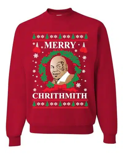 Wild Bobby Merry Chrithmith Mike Tyson Ugly Christmas Sweater Unisex Crewneck Graphic Sweatshirt, Red, X Large