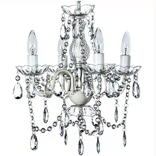 gypsy color The Original Light Crystal White Hardwire Flush Mount Chandelier Hx, White Metal Frame with Clear Glass Stem and Clear Acrylic Crystals & Beads That Sparkle Just L