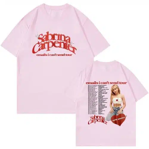 Sabrina Carpenter Emails I Can'T Send Tour T Shirt Crewneck Short Sleeve Tee Men Women Fashion Clothes (Pink,M)