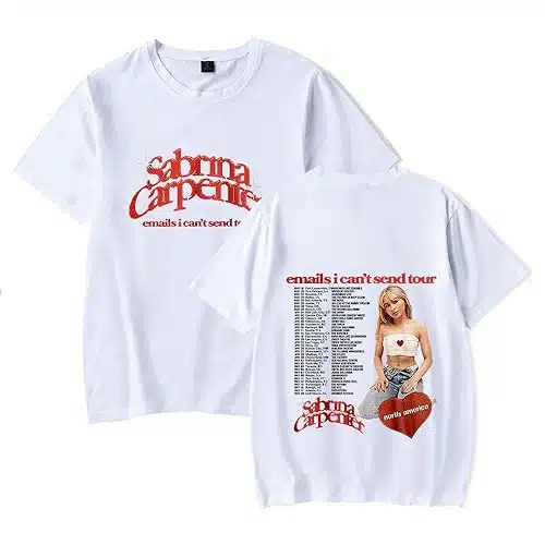 Xjayjzn Sabrina Carpenter Emails I Can'T Send Tour Merch T Shirt Womenmen Summer Tshirt Shortsleeve Tee (White,L)