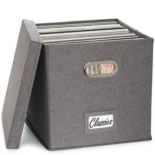 Zicoto Decorative Vinyl Record Storage Box For + Single Records   Sturdy And Easy To Carry Lp Holder With Lid   The Perfect Storage Crate For Your Valuable Album Collection